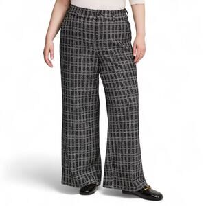 Torrid Women's NWT Pull-On Wide Leg Boucle High Rise Pant 26T Black White Plaid